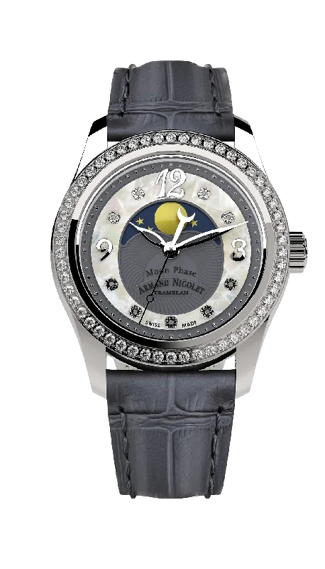 Armand Nicolet Ladies Watch M03 Moonphase 34mm Silver Grey A151TAA-GN-P882GR8