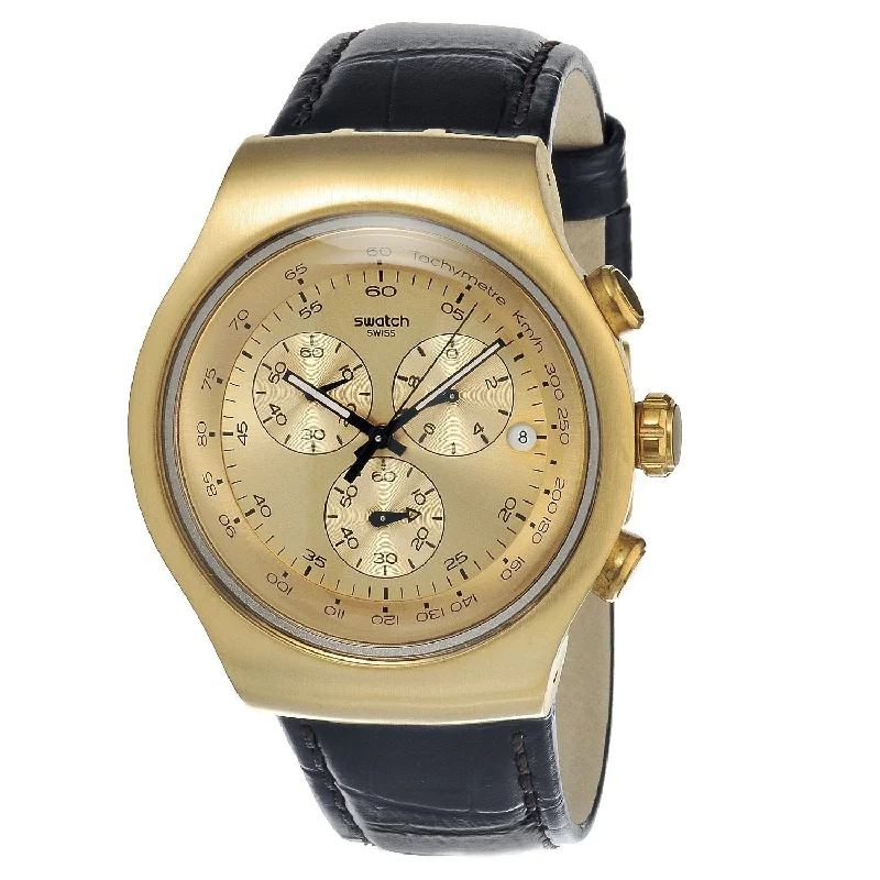 Swatch Men's YOG402 Irony The Chrono Chronograph Brown Leather Watch