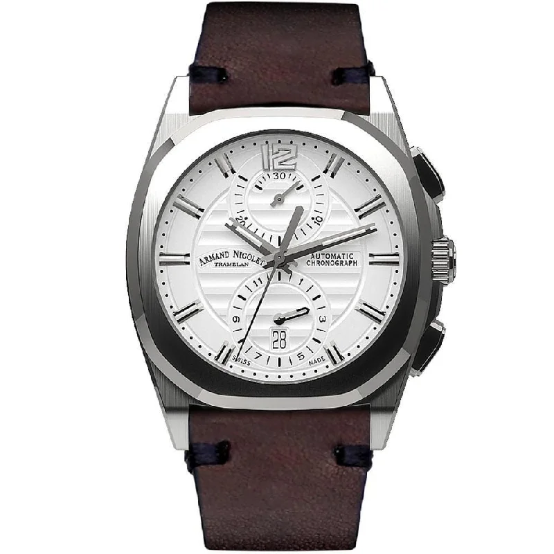 Armand Nicolet Men's Chronograph Watch J09-3 Brown Leather White A668AAA-AG-PK4140TM