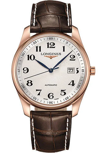 Longines Master Collection Watch - 40 mm Pink Gold Case - Silver Barleycorn Arabic Dial - Brown Alligator Strap - L2.793.8.78.3