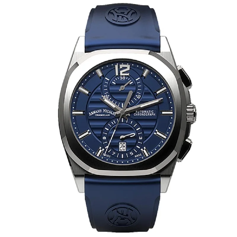 Armand Nicolet Men's Chronograph Watch J09-3 Blue Rubber A668AAA-BU-GG4710U