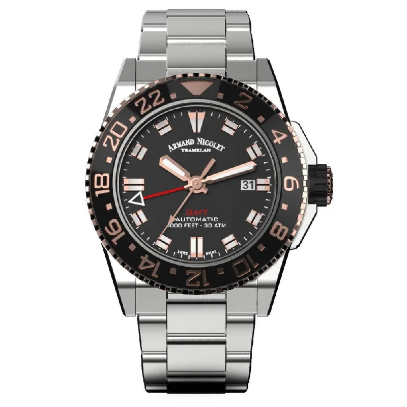 Armand Nicolet JS9-44 GMT Black Stainless Steel