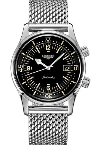 Longines Legend Diver Watch Watch - 42 mm Steel Case - Black Arabic Dial - Bracelet - L3.774.4.50.6