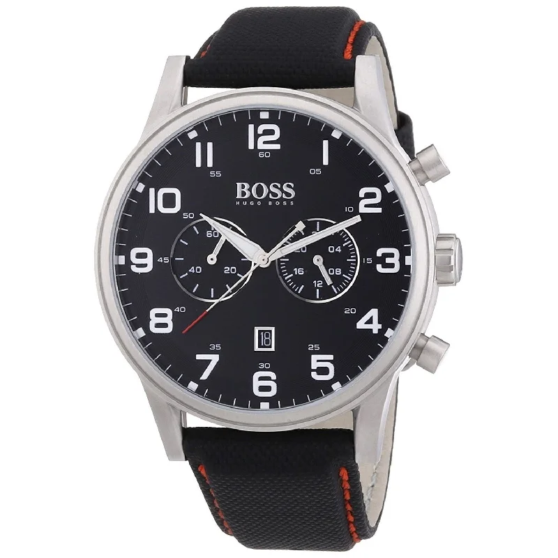 Hugo Boss Men's 1512919 Aeroliner Chronograph Black Leather Watch