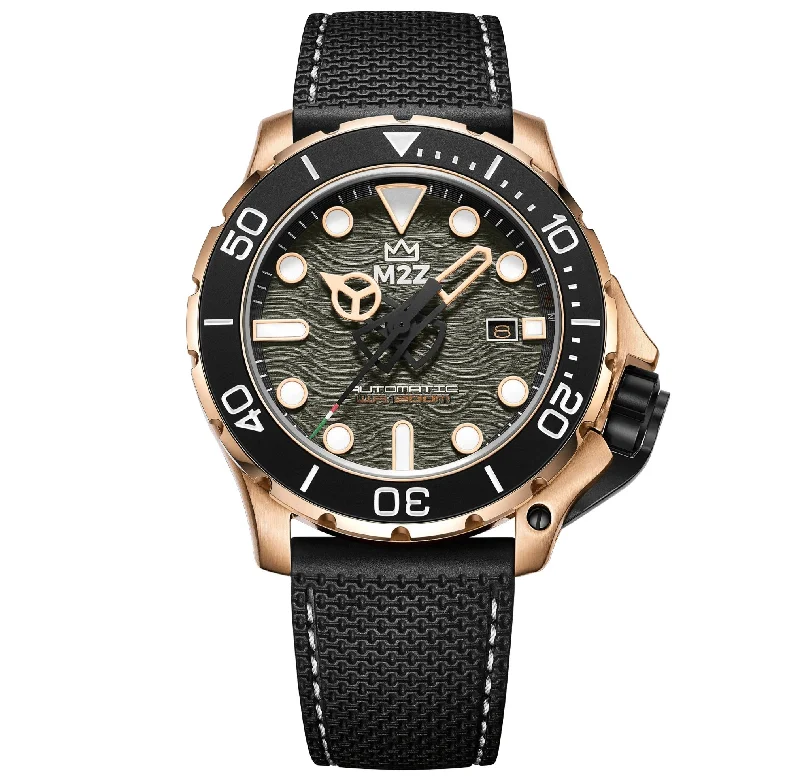 M2Z Men's Watch Diver 200 Black IP Rose Gold 200-008