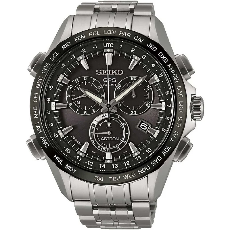 Seiko Men's SSE003 Astron GPS Solar Chronograph World Time Titanium Watch