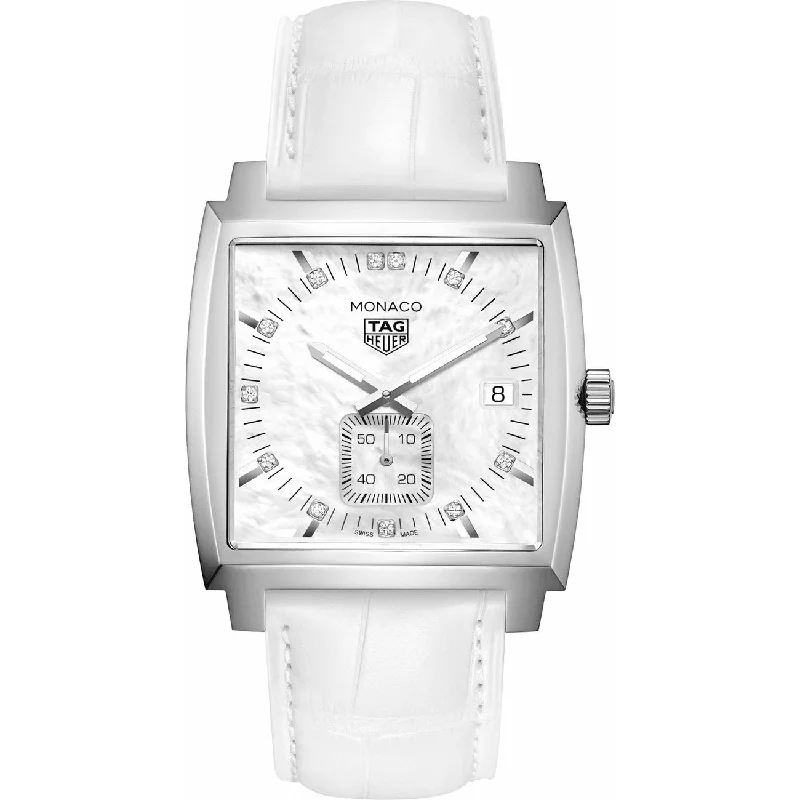 Tag Heuer Men's WAW131B.FC6247 Monaco Diamond White Leather Watch