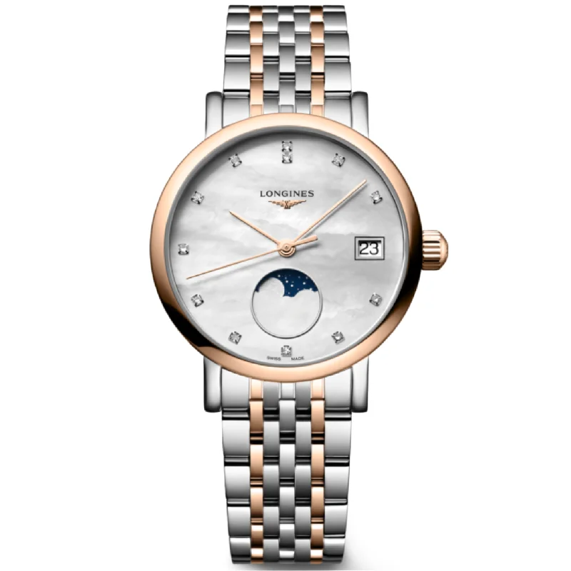 Longines Elegant Moonphase White Mother-Of-Pearl Dial Men 30mm