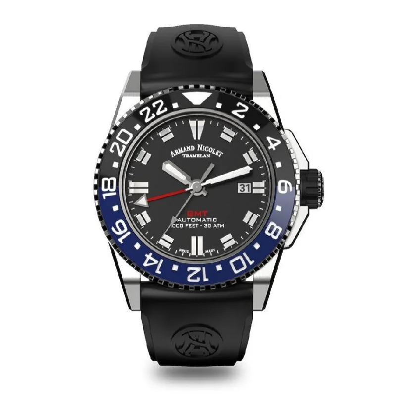 Armand Nicolet JS9-44 GMT Black Stainless Steel