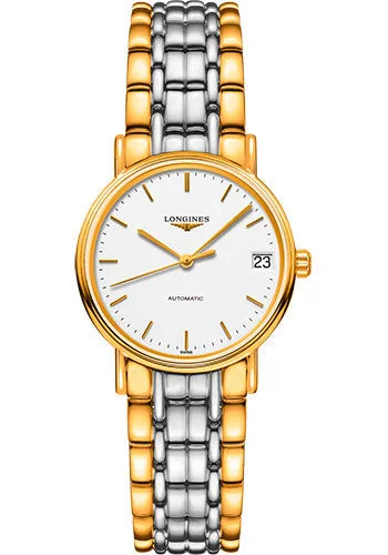 Longines PrŽsence Automatic Watch - 30 mm Steel And Yellow PVD Case - White Dial - Bracelet - L4.322.2.12.7