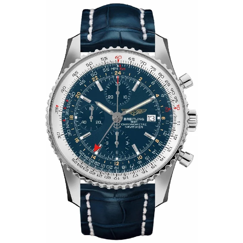 Breitling Men's A2432212-C651-746P Navitimer World Chronograph Blue Leather Watch