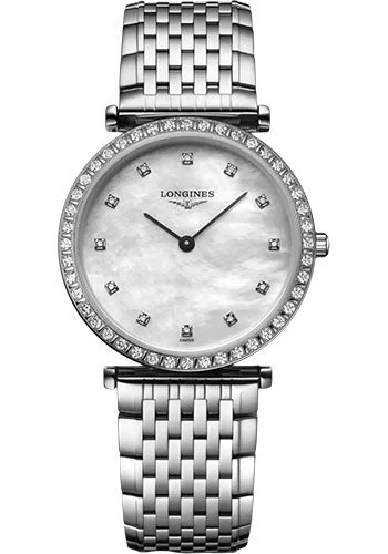 Longines La Grande Classique De Longines Quartz Watch - 29 mm Steel Diamond Case - White Mother-Of-Pearl Diamond Dial - Bracelet - L4.523.0.87.6