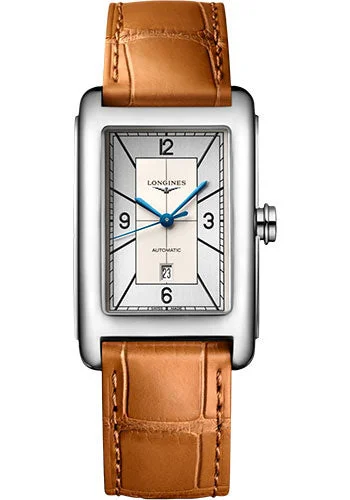 Longines DolceVita Automatic Watch - 27.70 X 43.8 mm Steel Case - Silver Arabic Dial - Beige Strap - L5.757.4.73.3