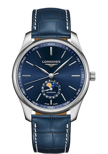 Longines Master Collection Moon Phase Watch - 42 mm Steel Case - Blue Dial - Blue Alligator Strap - L2.919.4.92.0