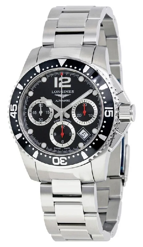 Longines HydroConquest Automatic Chronograph Stainless Steel Black Dial Date Divers Mens Watch L3.744.4.56.6