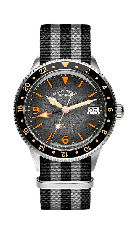 Armand Nicolet Men's Watch VS1 GMT 38mm Black Grey A506ANAA-NS-BN19500AANG