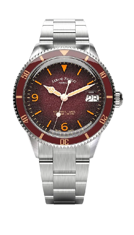 Armand Nicolet Men's Watch VS1 Date 38mm Steel Burgundy A500AXAA-XS-BMA500A