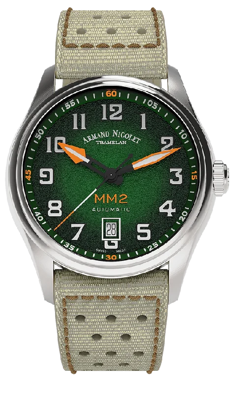 Armand Nicolet Men's Watch MM2 Date 41mm Green A740P-NV-P0640KM8