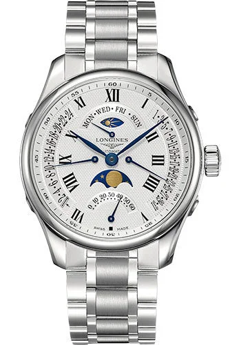 Longines Master Collection Retrograde Annual Calendar Watch - 44 mm Steel Case - Silver Barleycorn Roman Dial - Bracelet - L2.739.4.71.6