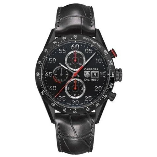 Tag Heuer Men's CAR2A80.FC6235 Carrera Chronograph Automatic Black Leather Watch