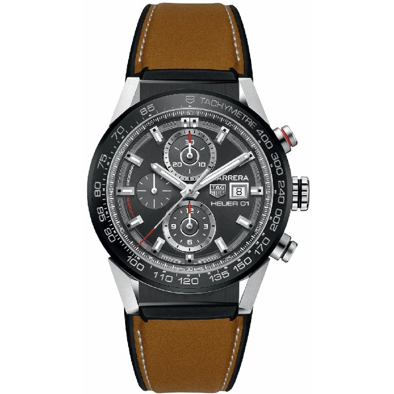 Tag Heuer Men's CAR201W.FT6122 Carrera Chronograph Brown Leather with Rubber  Watch