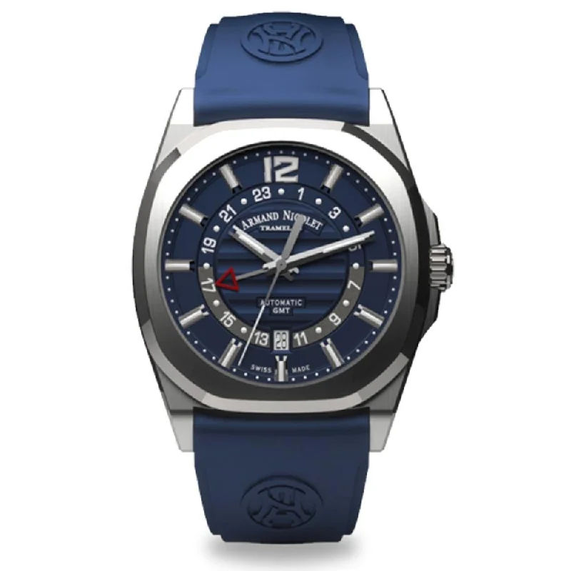 Armand Nicolet Men's GMT Watch J09-3 Blue Rubber A663AAA-BU-GG4710U