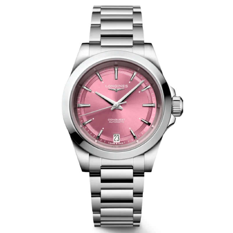 Longines Conquest Sunray Pink Dial Men 34mm