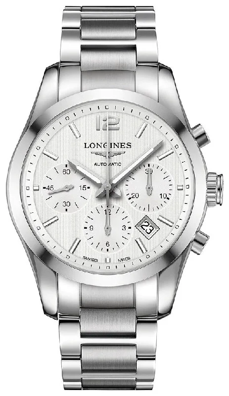 Longines Conquest Classic Automatic Chronograph Stainless Steel Silver Dial Date Mens Watch L2.786.4.76.6