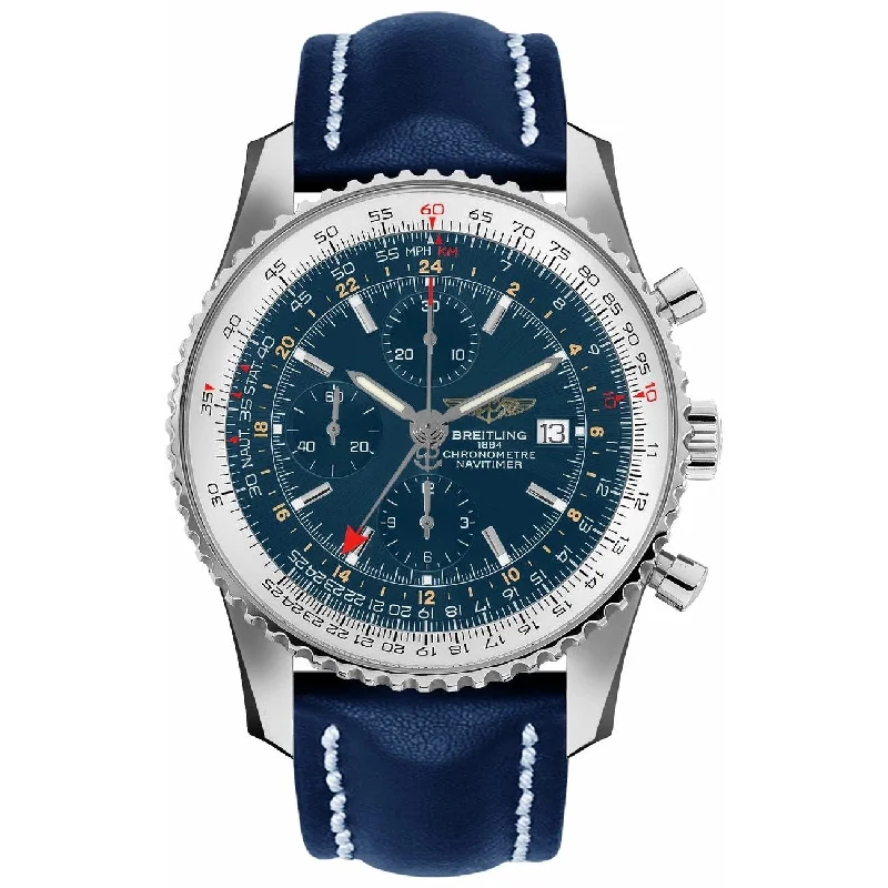 Breitling Men's A2432212-C651-102X Navitimer World Chronograph Blue Leather Watch