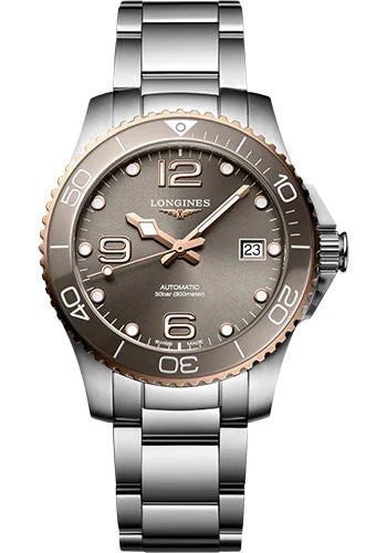 Longines HydroConquest Automatic Watch - 39 mm Steel And Ceramic Case - Grey Arabic Dial - Steel Bracelet - L3.780.3.78.6