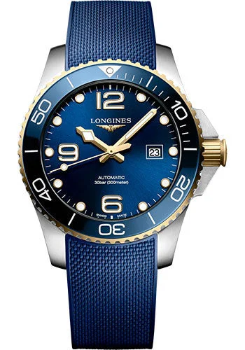 Longines HydroConquest Automatic Watch - 43 mm Steel And Ceramic Case - Blue Arabic Dial - Blue Rubber Strap - L3.782.3.96.9