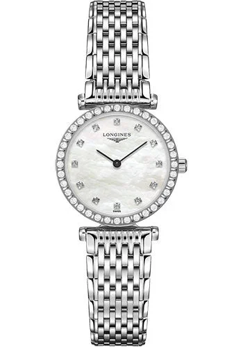 Longines La Grande Classique de Longines Quartz Watch - 24 mm Steel Diamond Case - White Mother-Of-Pearl Diamond Dial - Bracelet - L4.341.0.80.6