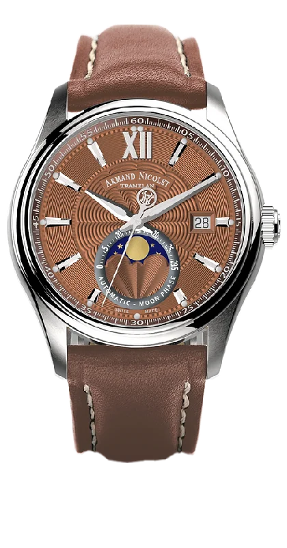 Armand Nicolet Men's Watch M02 Moonphase 41mm Brown Copper A740L-RN-P140MR2