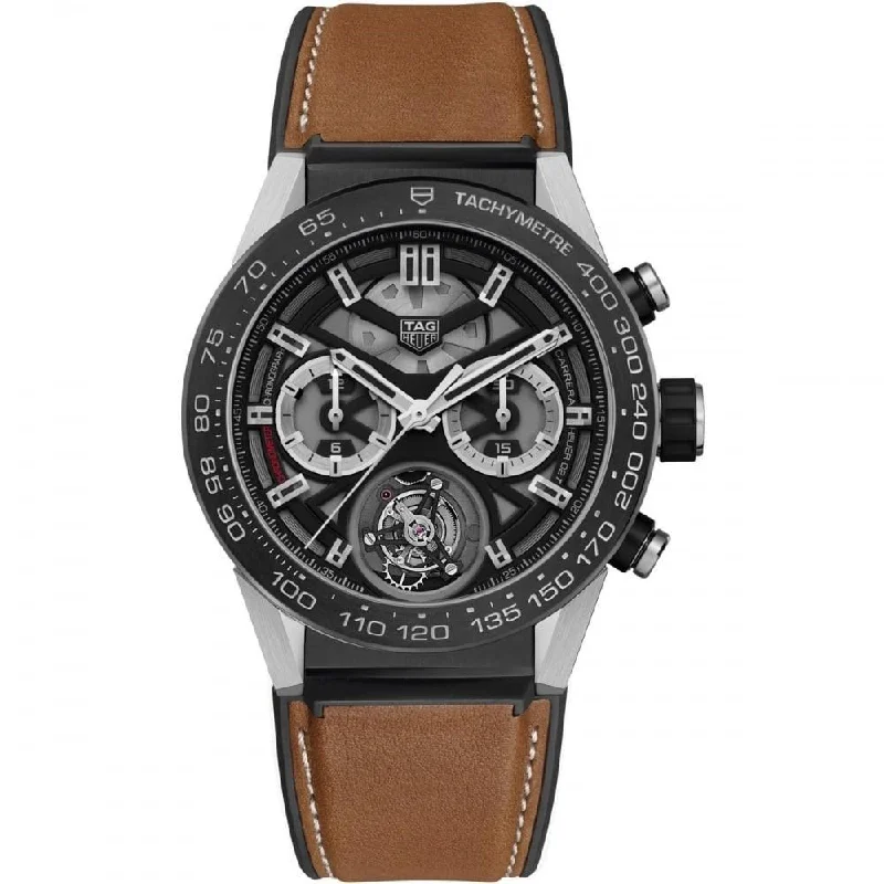 Tag Heuer Men's CAR5A8Y.FT6072 Carrera Chronograph Automatic Brown Rubber and alligator leather Watch