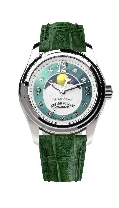 Armand Nicolet Ladies Watch M03 Moonphase 34mm Silver Green A151QAA-AV-P882VR8