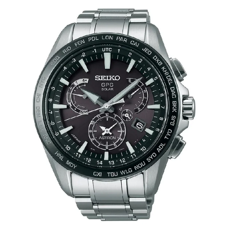 Seiko Men's SSE077 Astron GPS Solar Chronograph World Time Stainless Steel Watch