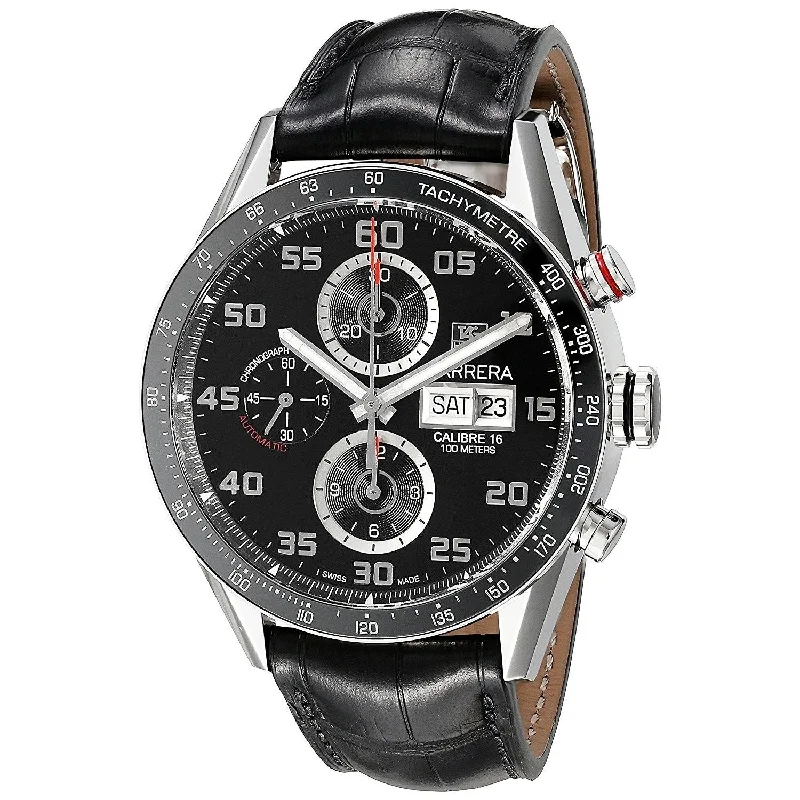 Tag Heuer Men's CV2A1R.FC6235 Carrera Chronograph Automatic Black Leather Watch