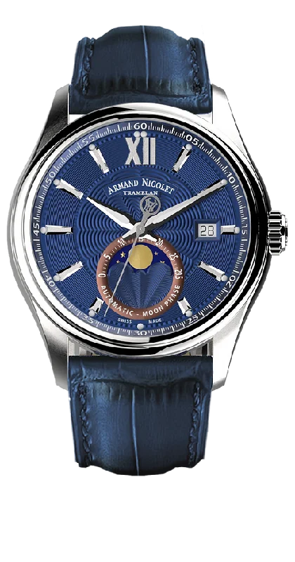 Armand Nicolet Men's Watch M02 Moonphase 41mm Blue A740L-BU-BP22740UAU