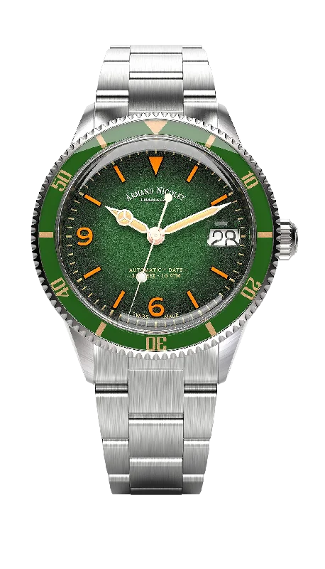 Armand Nicolet Men's Watch VS1 Date 38mm Steel Green A500AVAA-VS-BMA500A