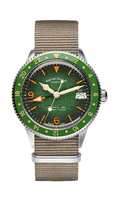 Armand Nicolet Men's Watch VS1 GMT 38mm Green A506AVAA-VS-BN19500AAGG