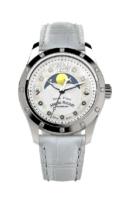 Armand Nicolet Ladies Watch M03 Moonphase 34mm Silver White A151RAA-AN-P882BC8