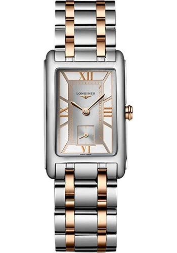 Longines DolceVita Small Seconds Quartz Watch - 23.30 X 37 mm Steel Case - White Roman Dial - Steel And Pink Gold Cap 200 Bracelet - L5.512.5.75.7