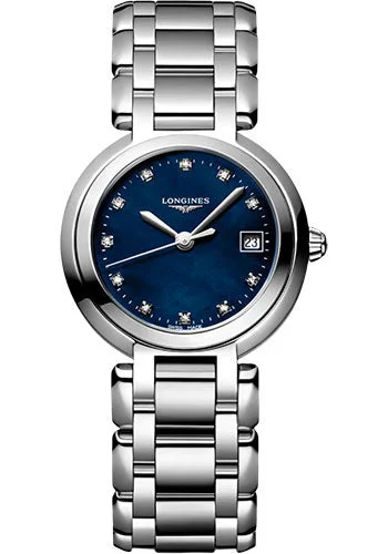 Longines PrimaLuna Quartz Watch - 26.5 mm Steel Case - Blue Mother-Of-Pearl Diamond Dial - Bracelet - L8.110.4.98.6