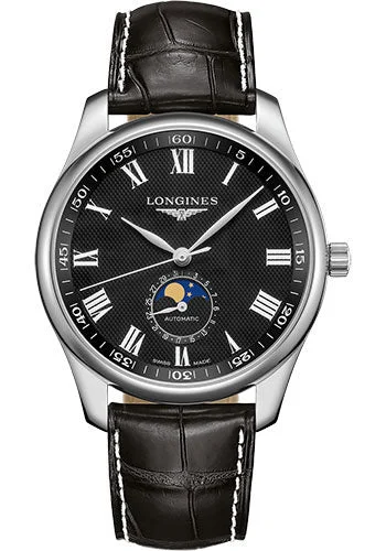 Longines Master Collection Moon Phase Watch - 42 mm Steel Case - Black Barleycorn Roman Dial - Black Alligator Strap - L2.919.4.51.7