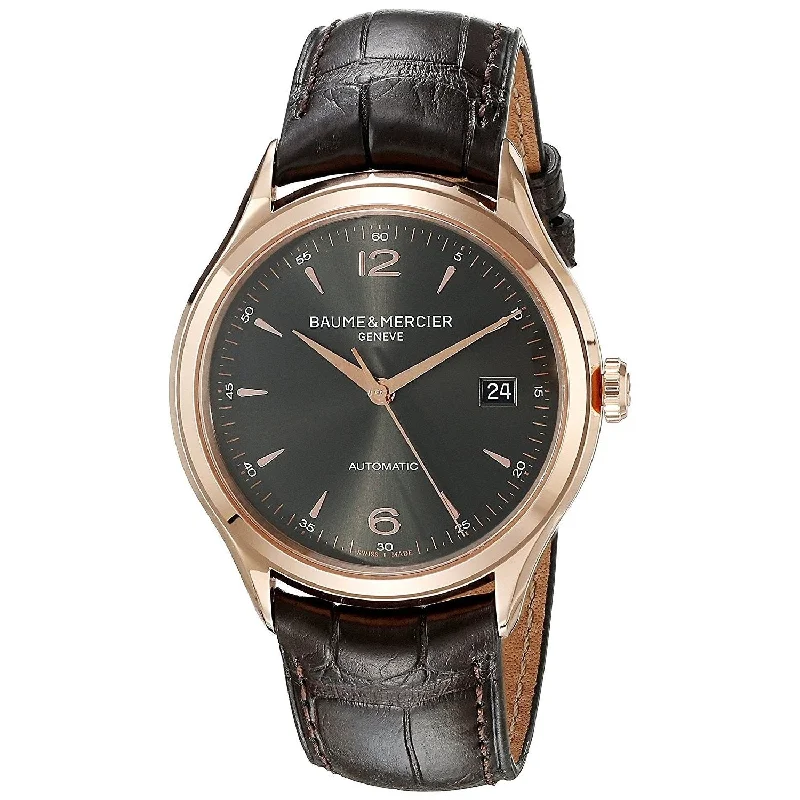 Baume & Mercier Men's MOA10059 Clifton 18K Rose Gold Automatic Brown Leather Watch