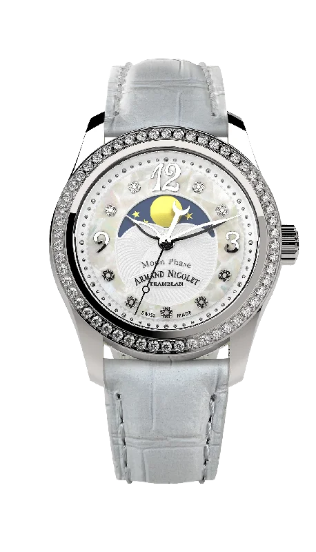 Armand Nicolet Ladies Watch M03 Moonphase 34mm Silver White A151TAA-AN-P882BC8