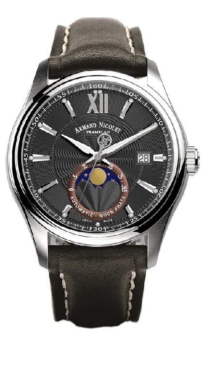 Armand Nicolet Men's Watch M02 Moonphase 41mm Black A740L-NR-P140NR2