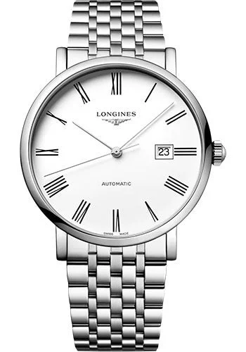 Longines Elegant Collection Automatic Watch - 41 mm Steel Case - White Roman Dial - Bracelet - L4.911.4.11.6