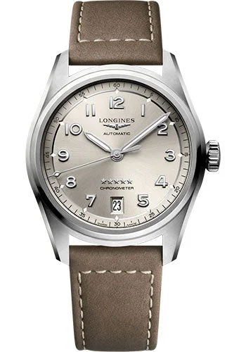 Longines Spirit Automatic Watch - 37 mm Steel Case - Champagne Arabic Dial - Beige Strap - L3.410.4.63.2