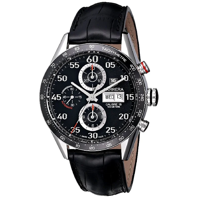 Tag Heuer Men's CV2A10.FC6235 Carrera Chronograph Automatic Black Leather Watch